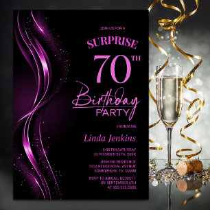 Surprise Black Pink 70th Birthday Party Invitation