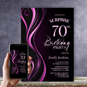 Surprise Black Pink 70th Birthday Party Invitation