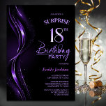 Surprise Black Purple 18th Birthday Party Invitation<br><div class="desc">This modern black and purple surprise 18th birthday invitation sets the perfect tone for a surprise party. Easily personalise your invitation with the guest of honour's name, party details, and venue information in just a few clicks. You will be able to create a night filled with love, laughter, and cherished...</div>