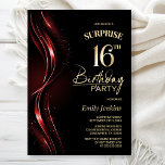 Surprise Black Red 16th Birthday Party Invitation<br><div class="desc">This modern black and red surprise 16th birthday invitation sets the perfect tone for a surprise party. Easily personalise your invitation with the guest of honour's name, party details, and venue information in just a few clicks. You will be able to create a night filled with love, laughter, and cherished...</div>