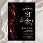 Surprise Black Red 21st Birthday Party Invitation<br><div class="desc">This modern black and red surprise 21st birthday invitation sets the perfect tone for a surprise party. Easily personalise your invitation with the guest of honour's name, party details, and venue information in just a few clicks. You will be able to create a night filled with love, laughter, and cherished...</div>