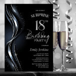 Surprise Black Silver 18th Birthday Party Invitation<br><div class="desc">This modern black and silver surprise 18th birthday invitation sets the perfect tone for a surprise party. Easily personalise your invitation with the guest of honour's name, party details, and venue information in just a few clicks. You will be able to create a night filled with love, laughter, and cherished...</div>