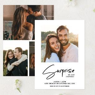 Surprise Black & White 4 Photo Engagement Invitation