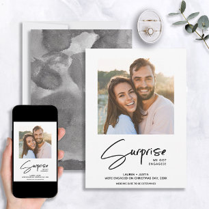 Surprise Black & White Photo Engagement Invitation