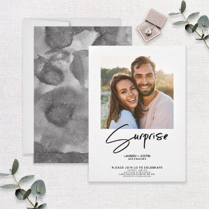 Surprise Black & White Photo Engagement  Party Invitation