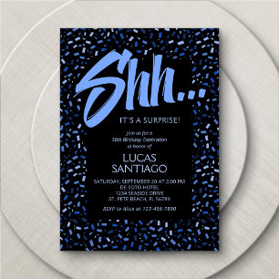 Surprise Blue Men's Confetti Birthday Invitation
