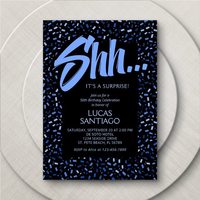 Surprise Blue Men's Confetti Birthday Invitation (Creator Uploaded)