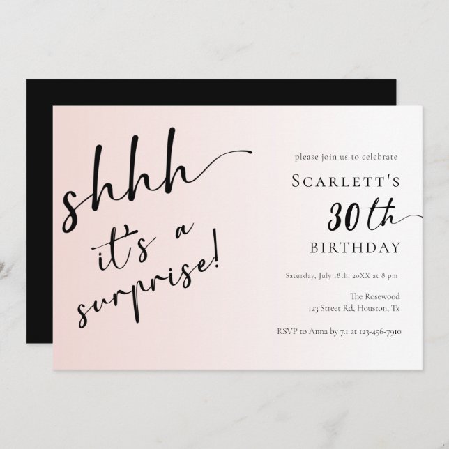 Surprise Blush Pink Photo 30th 40th Birthday Party Invitation (Front/Back)