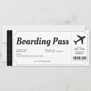 Surprise Boarding Pass Aeroplane Travel Ticket Invitation