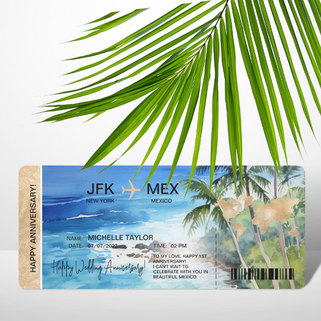 Surprise Boarding Pass Trip Ticket Palm Caribbean Invitation (Creator Uploaded)