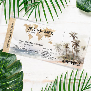 Surprise Boarding Pass Trip Ticket Palm Caribbean Invitation