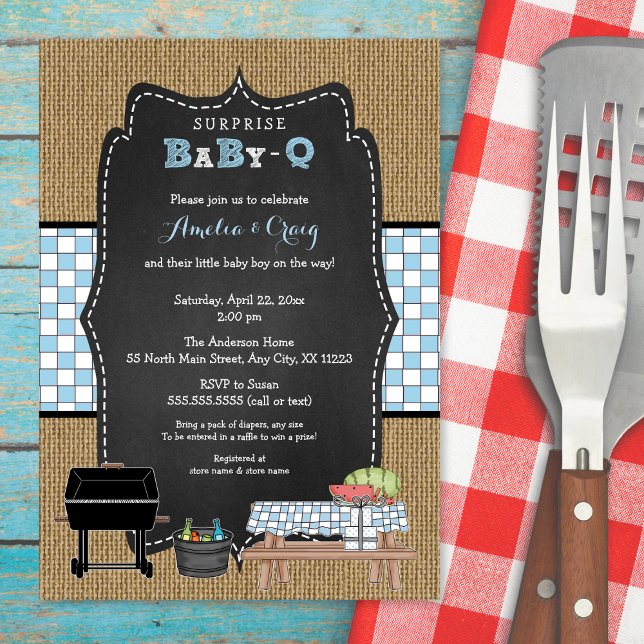 Surprise Boy Baby-Q Baby Shower, BBQ baby shower Invitation (Creator Uploaded)