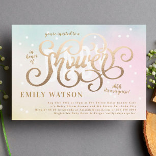 Surprise Boy or Girl Gold Lettering Baby Shower Invitation