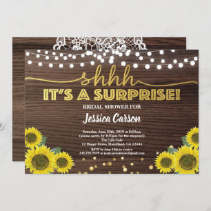 Surprise bridal shower rustic gold sunflower invitation