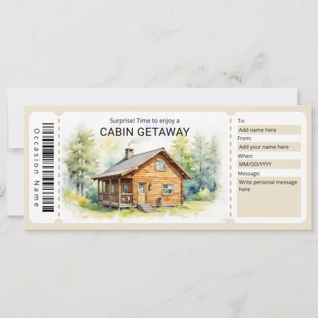 Surprise Cabin Trip Ticket  Invitation (Front)