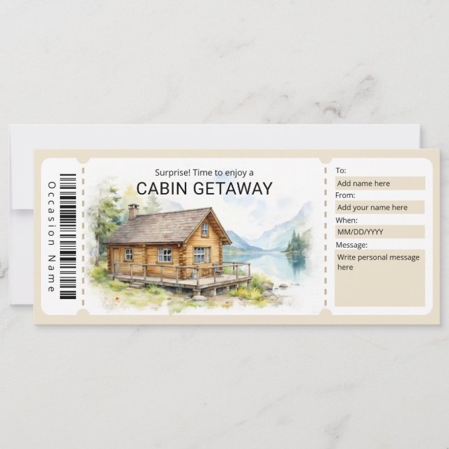 Surprise Cabin Trip Ticket  Invitation (Front)