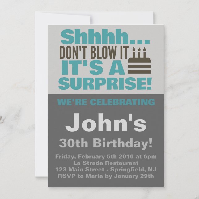 Surprise Cake Party Blue Birthday Invitation (Front)