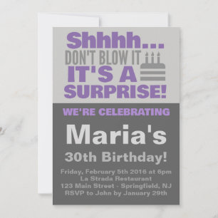 Surprise Cake Party Purple Birthday Invitation