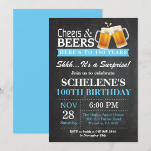 Surprise Cheers and Beers 100th Birthday Invitation