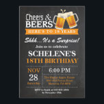 Surprise Cheers and Beers 18th Birthday Invitation<br><div class="desc">Surprise Cheers and Beers 18th Birthday Invitation Card. Adult Birthday. Orange. 16th 18th 20th 21st 30th 40th 50th 60th 70th 80th 90th 100th. Any Age. For further customisation,  please click the "Customise it" button and use our design tool to modify this template.</div>