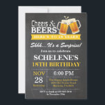 Surprise Cheers and Beers 18th Birthday Invitation<br><div class="desc">Surprise Cheers and Beers 18th Birthday Invitation Card. Adult Birthday. Yellow. 16th 18th 21st 30th 40th 50th 60th 70th 80th 90th 100th. Any Age. For further customisation,  please click the "Customise it" button and use our design tool to modify this template.</div>