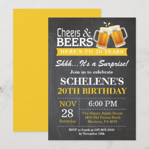 Surprise Cheers and Beers 20th Birthday Invitation