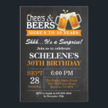 Surprise Cheers and Beers 30th Birthday Invitation<br><div class="desc">Surprise Cheers and Beers 30th Birthday Invitation Card. Adult Birthday. Orange. 16th 18th 21st 30th 40th 50th 60th 70th 80th 90th 100th. Any Age. For further customisation,  please click the "Customise it" button and use our design tool to modify this template.</div>