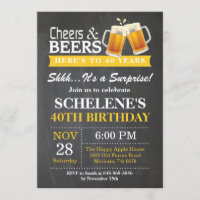 Surprise Cheers and Beers 40th Birthday Invitation