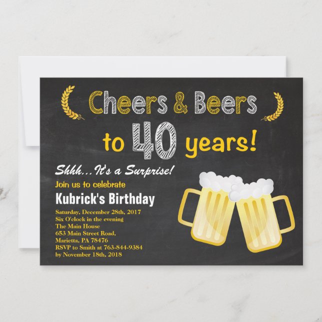 Surprise Cheers and Beers 40th Birthday Invitation (Front)