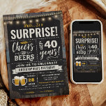 Surprise Cheers and Beers 40th Birthday Invitation<br><div class="desc">Surprise Cheers and Beers 40th Birthday Invitation featuring chalk board and lettering with customise-able age.</div>