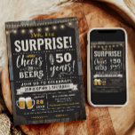 Surprise Cheers and Beers 50th Birthday Invitation<br><div class="desc">Surprise Cheers and Beers 50th Birthday Invitation featuring chalk board and lettering with customise-able age.</div>