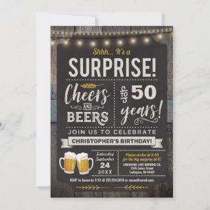 Surprise Cheers and Beers 50th Birthday Invitation