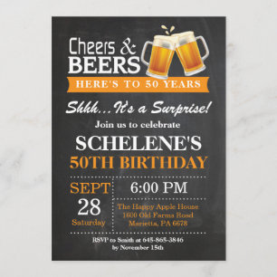 Surprise Cheers and Beers 50th Birthday Invitation