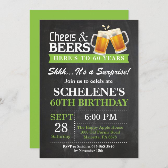 Surprise Cheers and Beers 60th Birthday Invitation (Front/Back)
