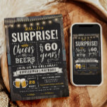 Surprise Cheers and Beers 60th Birthday Invitation<br><div class="desc">Surprise Cheers and Beers 60th Birthday Invitation featuring chalk board and lettering with customise-able age.</div>