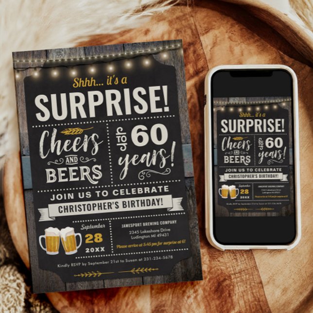 Surprise Cheers and Beers 60th Birthday Invitation (Surprise Cheers and Beers 60th Birthday Invitation)