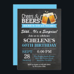 Surprise Cheers and Beers 60th Birthday Invitation<br><div class="desc">Surprise Cheers and Beers 60th Birthday Invitation Card. Adult Birthday. Blue. 16th 18th 21st 30th 40th 50th 60th 70th 80th 90th 100th. Any Age. For further customisation,  please click the "Customise it" button and use our design tool to modify this template.</div>