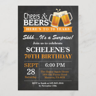 Surprise Cheers and Beers 70th Birthday Invitation