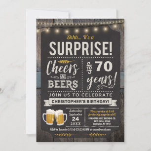 Surprise Cheers and Beers 70th Birthday Invitation