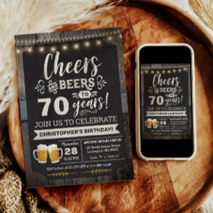 Surprise Cheers and Beers 70th Birthday Invitation
