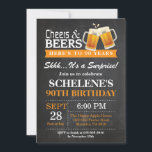 Surprise Cheers and Beers 90th Birthday Invitation<br><div class="desc">Surprise Cheers and Beers 90th Birthday Invitation Card. Adult Birthday. Orange. 16th 18th 21st 30th 40th 50th 60th 70th 80th 90th 100th. Any Age. For further customisation,  please click the "Customise it" button and use our design tool to modify this template.</div>