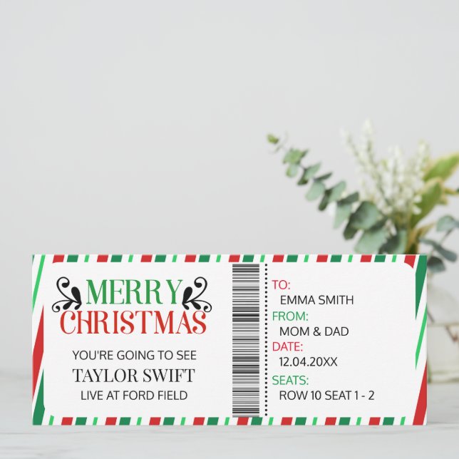 Surprise Christmas Concert Gift Ticket Xmas Party Invitation (Standing Front)