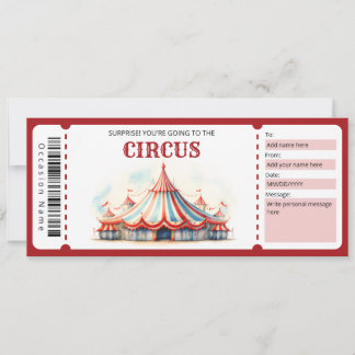 Surprise Circus Ticket Gift Certificate Invitation