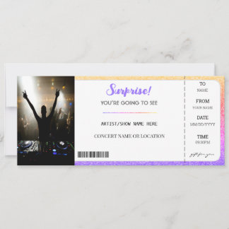 Surprise Concert Purple Glitter Gift Ticket Invitation