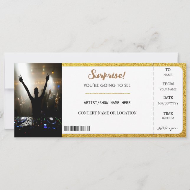 Surprise Concert Sparkle Gold Glitter Gift Ticket  Invitation (Front)