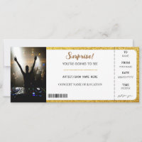 Surprise Concert Sparkle Gold Glitter Gift Ticket 