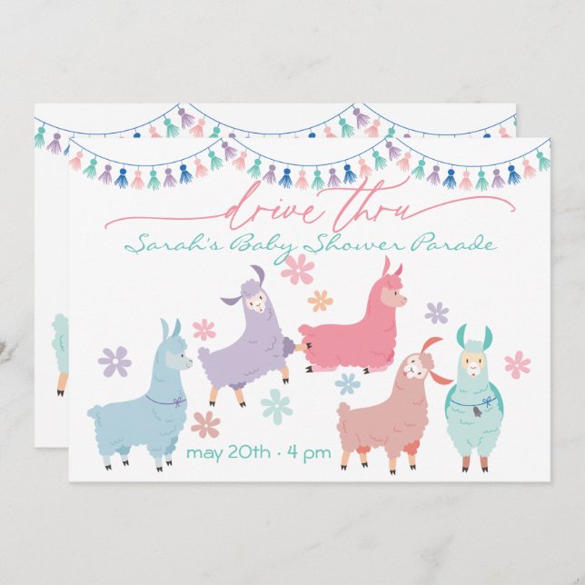 Surprise Dancing Llamas Drive Through Baby Shower Invitation (Front/Back)