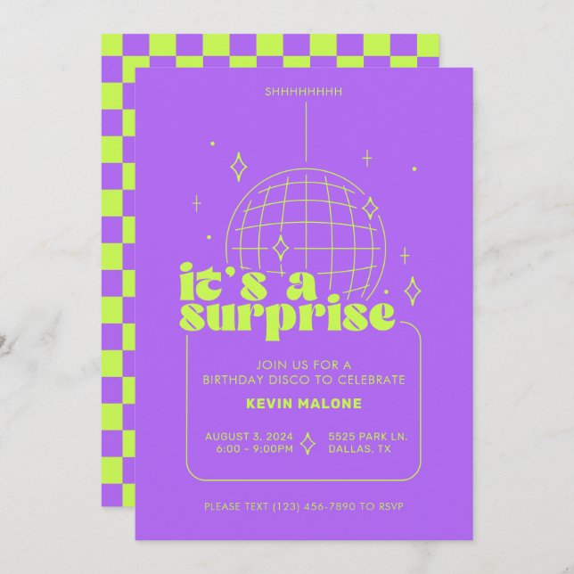Surprise Disco Party Invitations (Front/Back)