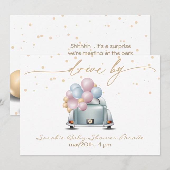 Surprise Drive By Gold Baby Shower Parade Invitation (Front/Back)