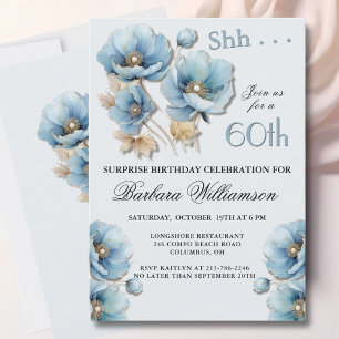 SURPRISE Elegant Blue Floral 60th Birthday Invitation